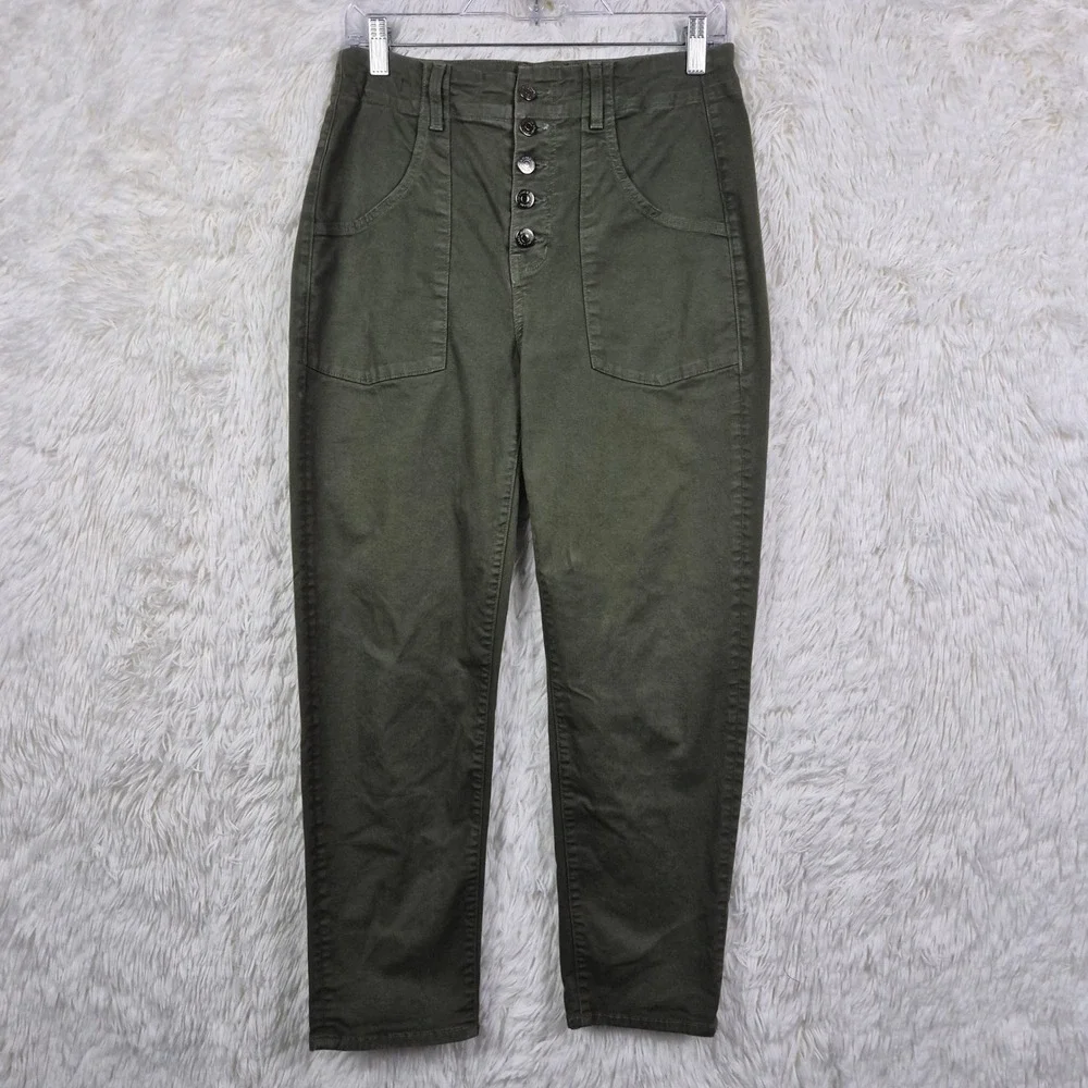 Veronica Beard Arya Straight High Rise Pants Army Green Button Fly Size 27/4 - Picture 1 of 11